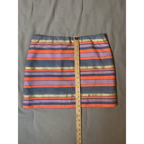 J. Crew Women's Mini Skirt Size 8 Striped Blue Shimmer Gold Coral Preppy - Picture 3 of 8